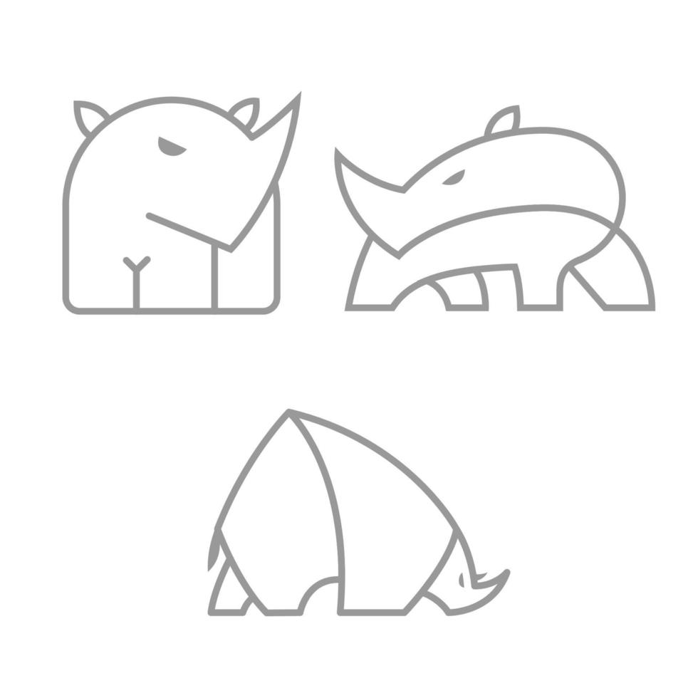 Symbole d'icône de logo de rhinocéros doublé ensemble de conception graphique de vecteur