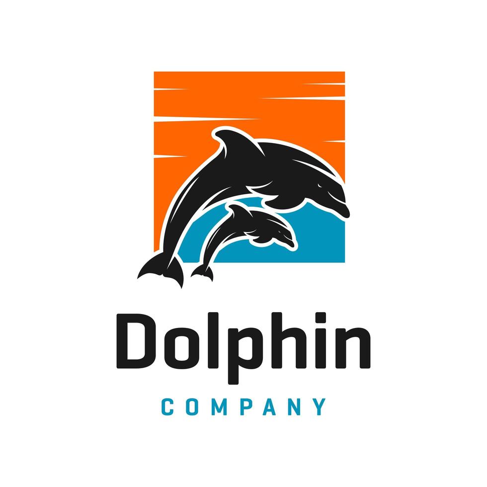 deux logos de dauphins et une boîte vecteur