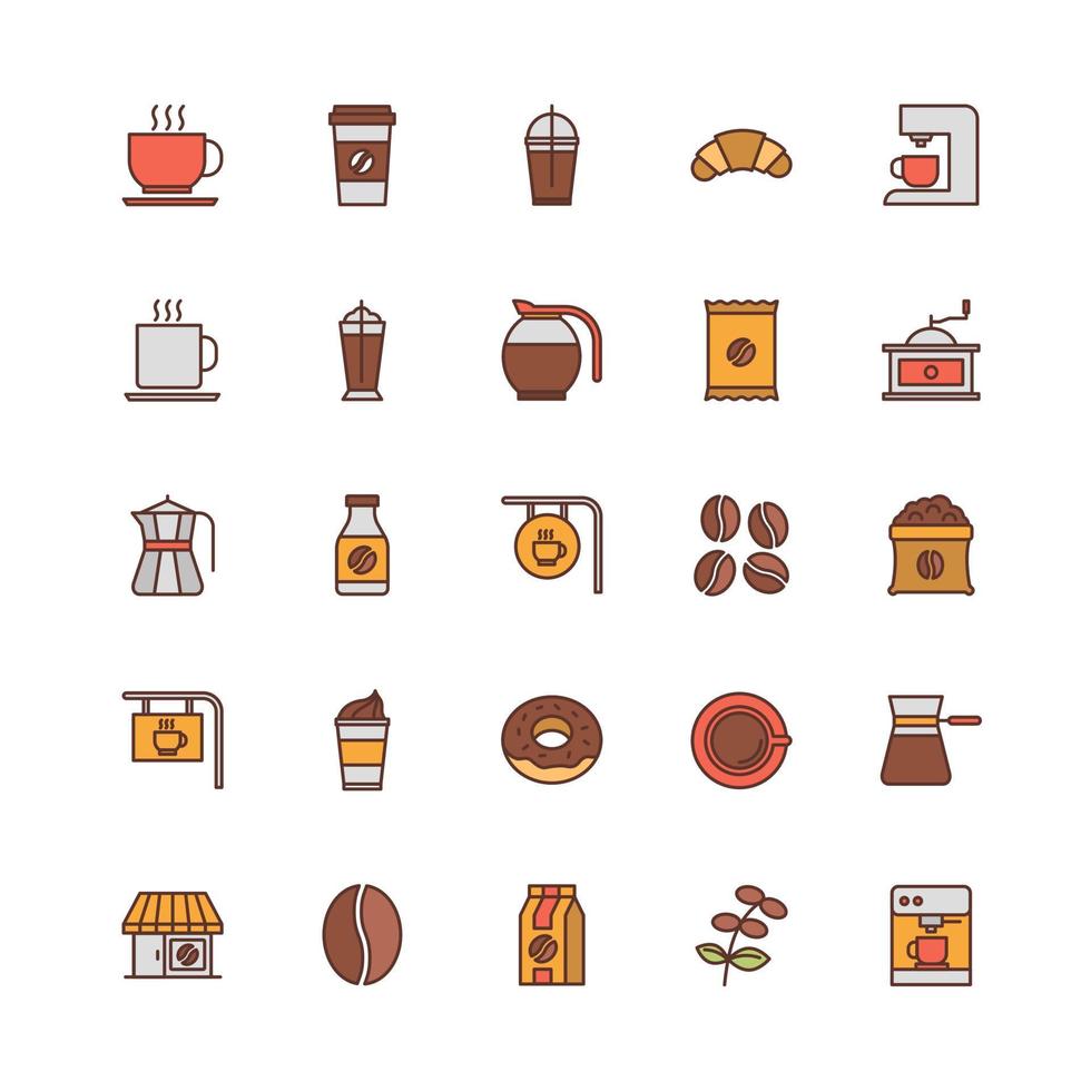 jeu d'icônes de contour rempli de café vecteur