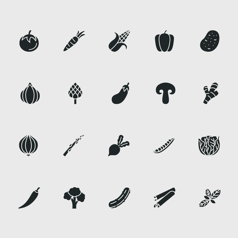 jeu d'icônes de légumes, style glyphe vecteur