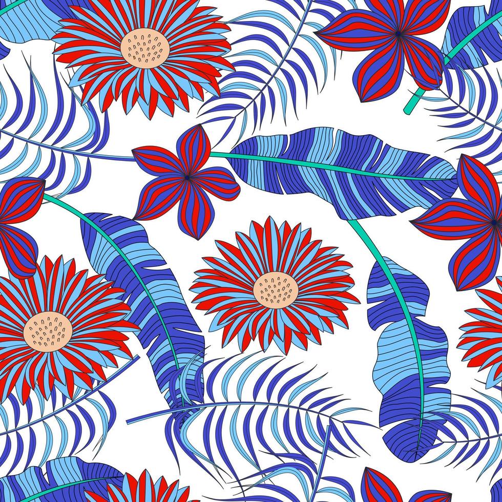 motif floral sans couture avec des feuilles. fond tropical vecteur