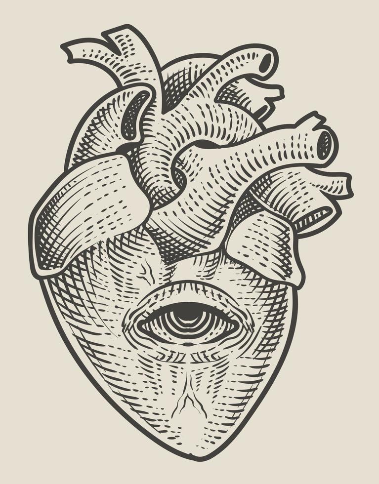 coeur antique illustration avec style monochrome vecteur