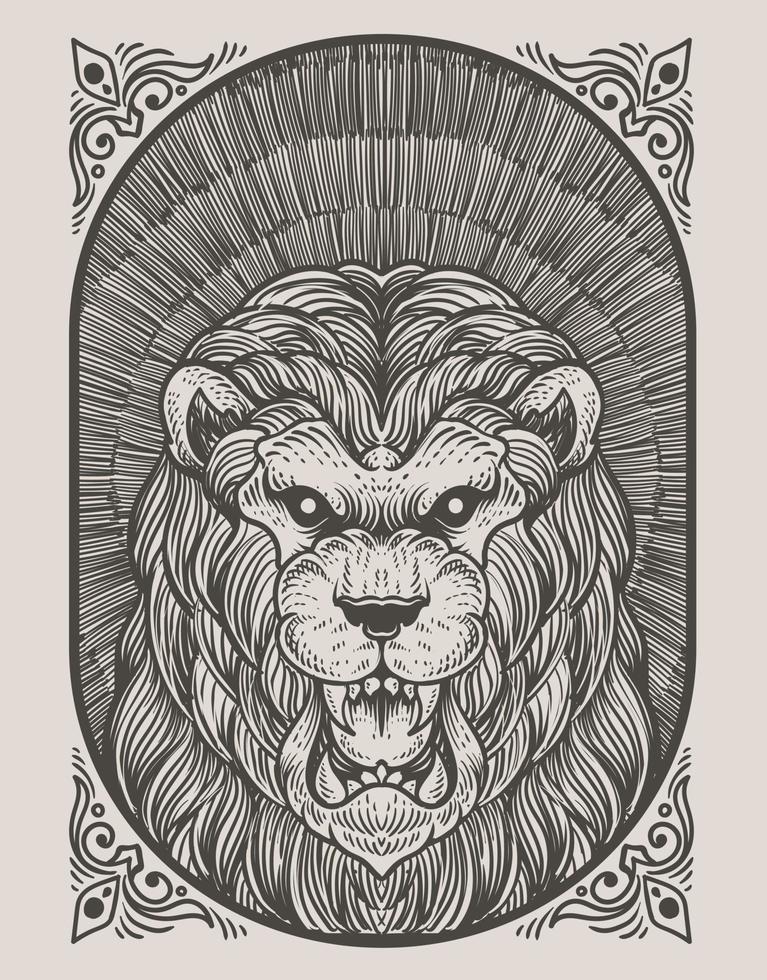 lion vintage illustration avec style de gravure vecteur