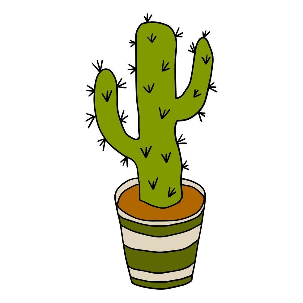 dessin animé doodle cactus dans le pot isolé sur fond blanc. vecteur