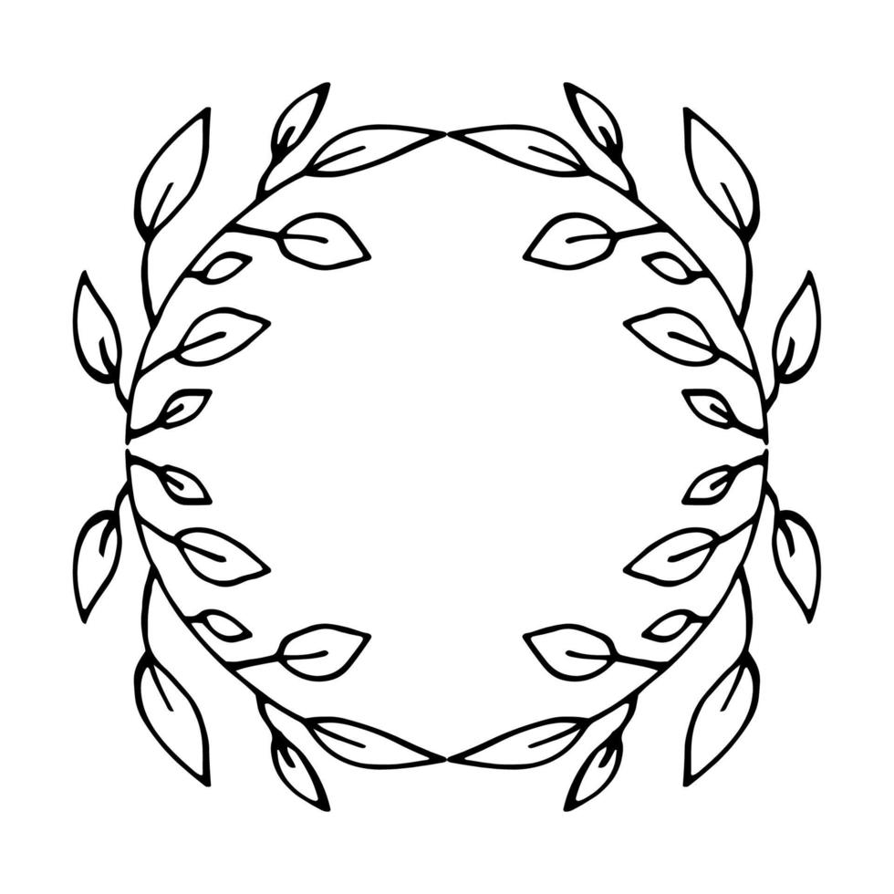 couronne de fine ligne dessinée à la main avec des feuilles et des branches. vecteur