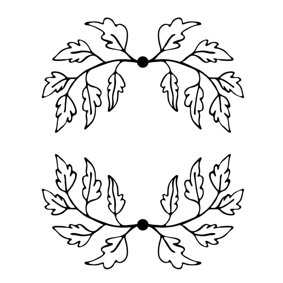 couronne de fine ligne dessinée à la main avec des feuilles et des branches. vecteur