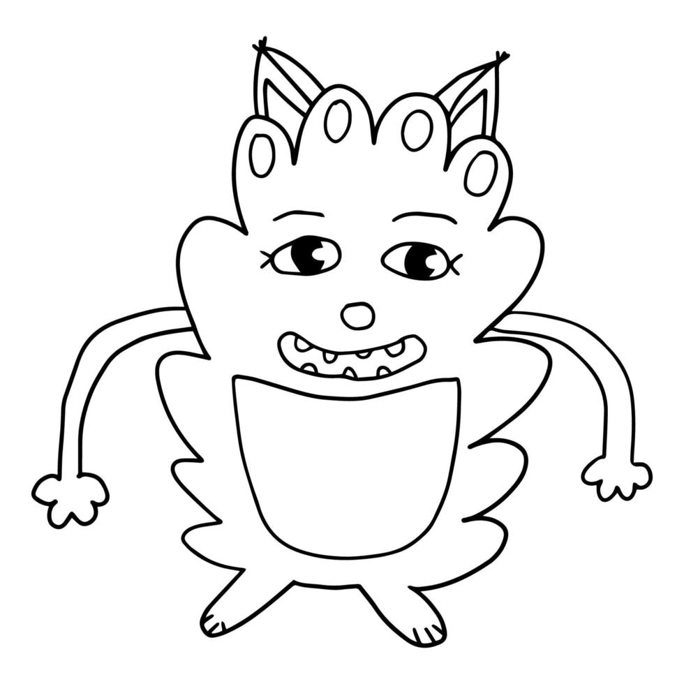 dessin animé fantaisie doodle animal extraterrestre isolé sur fond blanc. griffonner le monstre heureux. vecteur