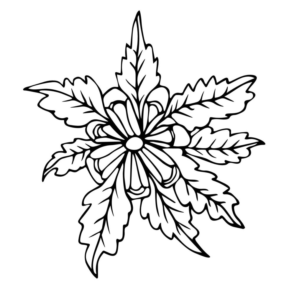 fleur de fantaisie dessinée à la main noire isolée sur blanc. élément floral de griffonnage tropical. vecteur