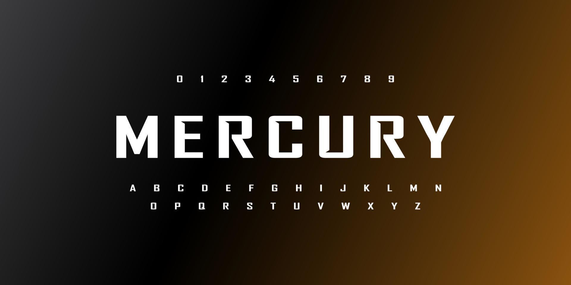 mercure, une police et un alphabet de l'espace de technologie abstraite. conceptions de polices à effet techno. concept de science-fiction numérique de typographie. illustration vectorielle vecteur