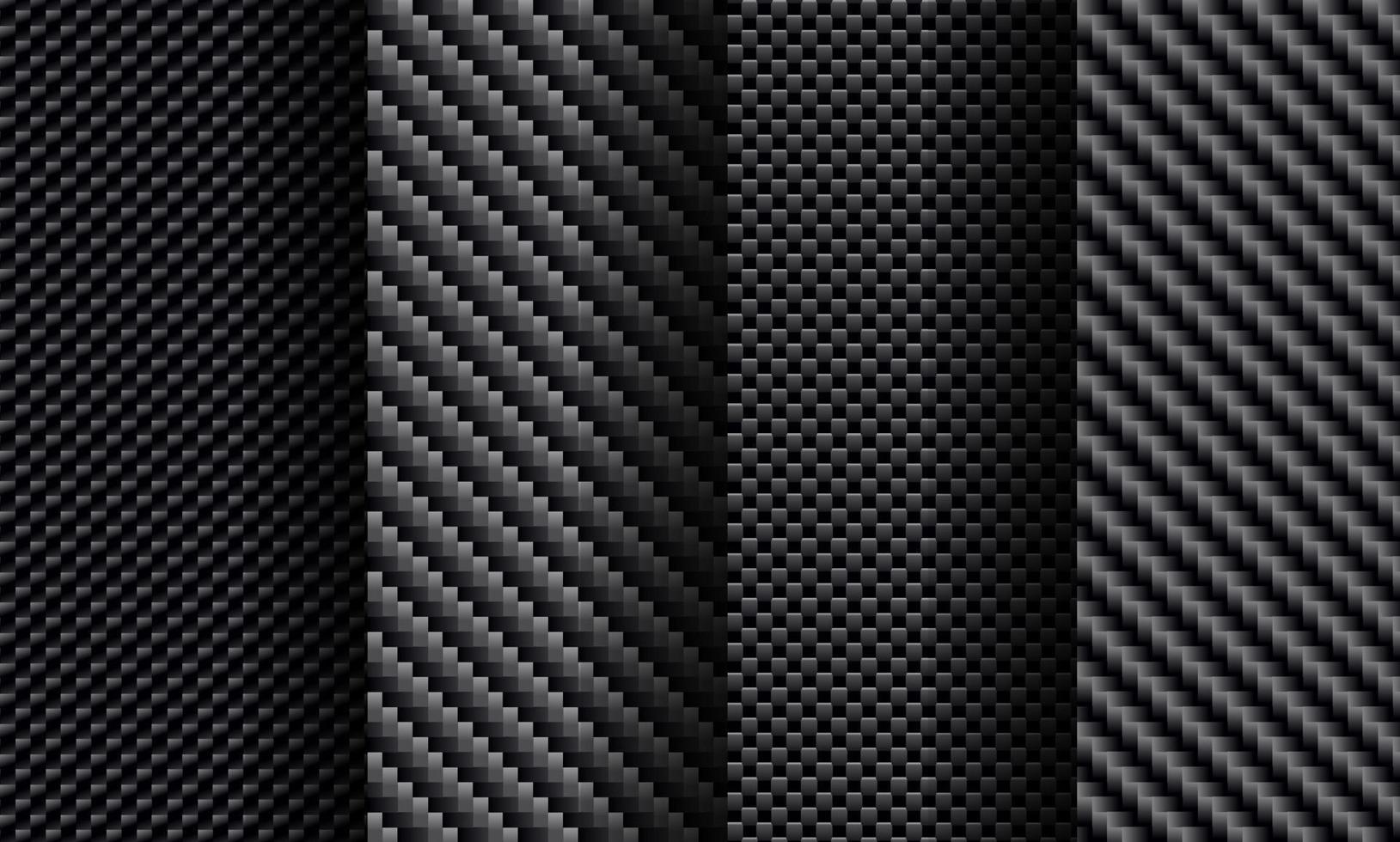 ensemble de texture en fibre de carbone avec dégradé linéaire, damier noir abstrait et motif harmonieux de kevlar. illustration vectorielle vecteur