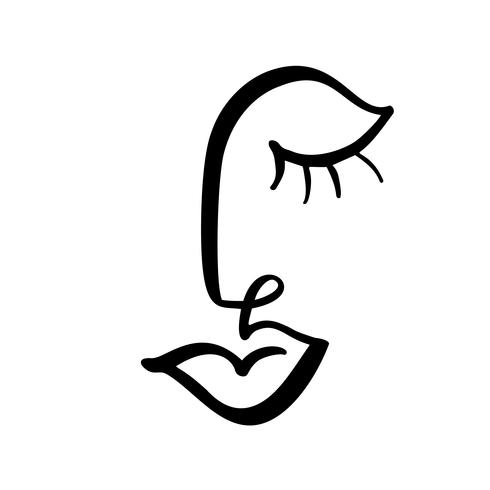 Ligne continue, dessin du visage de la femme, concept minimaliste de la mode. Tête féminine linéaire stylisée avec les yeux fermés, logo de soins de la peau, icône de salon de beauté. Illustration vectorielle vecteur