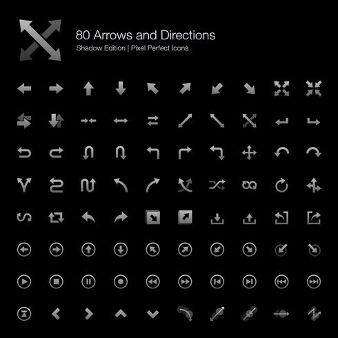 Flèches et directions Pixel Perfect Icons Shadow Edition. vecteur