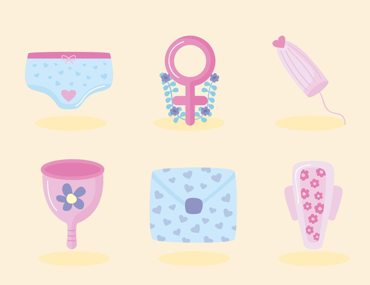 six articles de période de menstruation vecteur