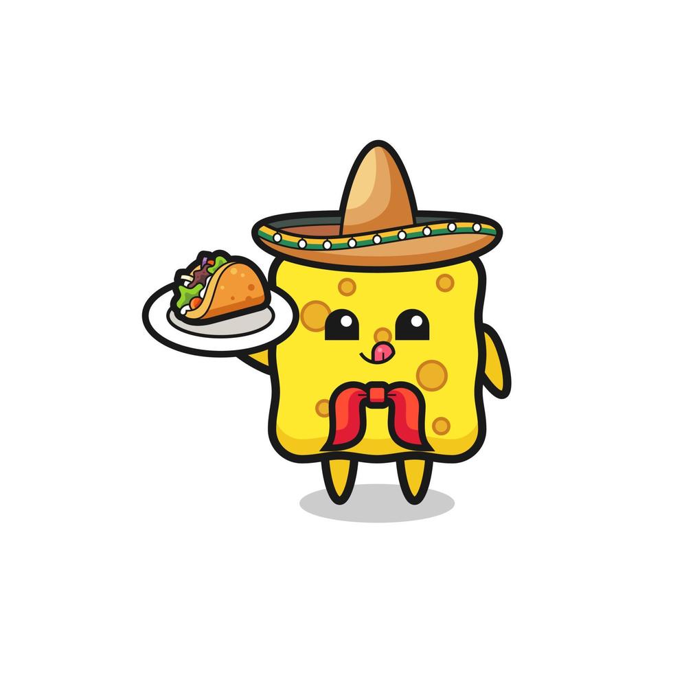 mascotte de chef mexicain éponge tenant un taco vecteur