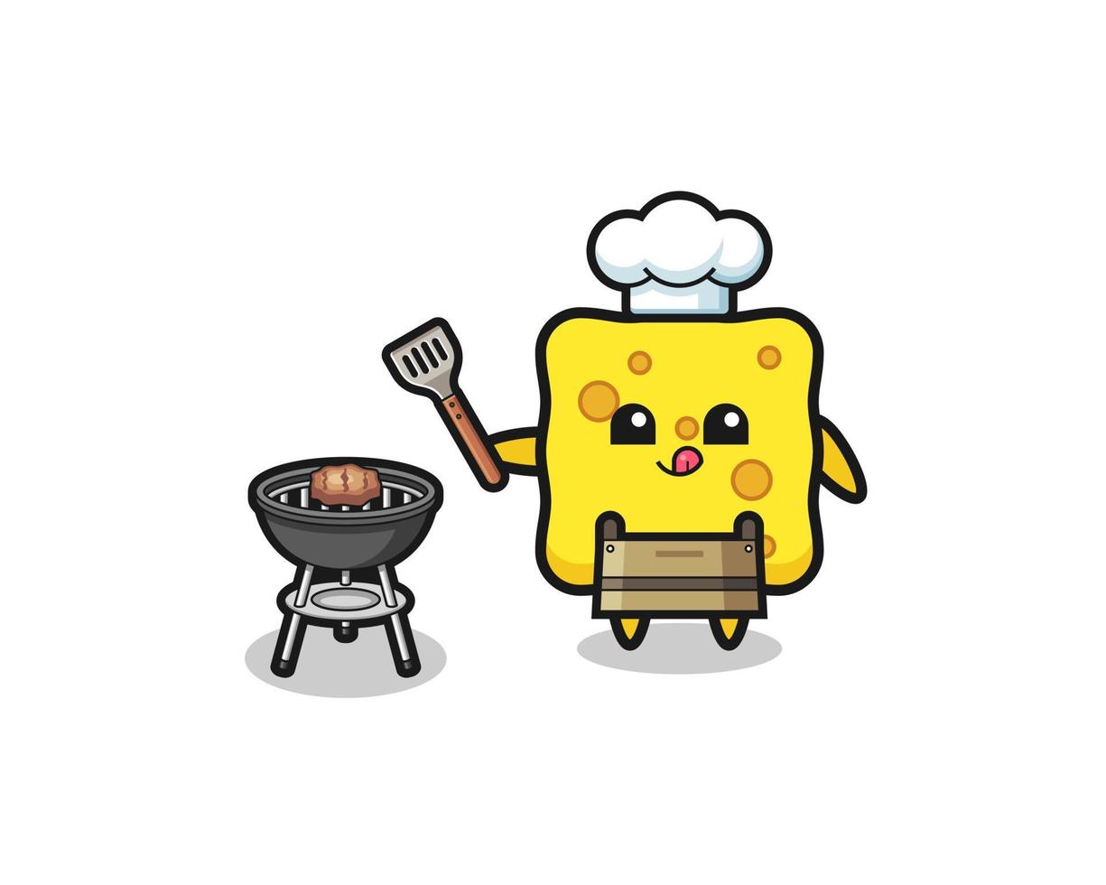 chef de barbecue éponge avec un grill vecteur