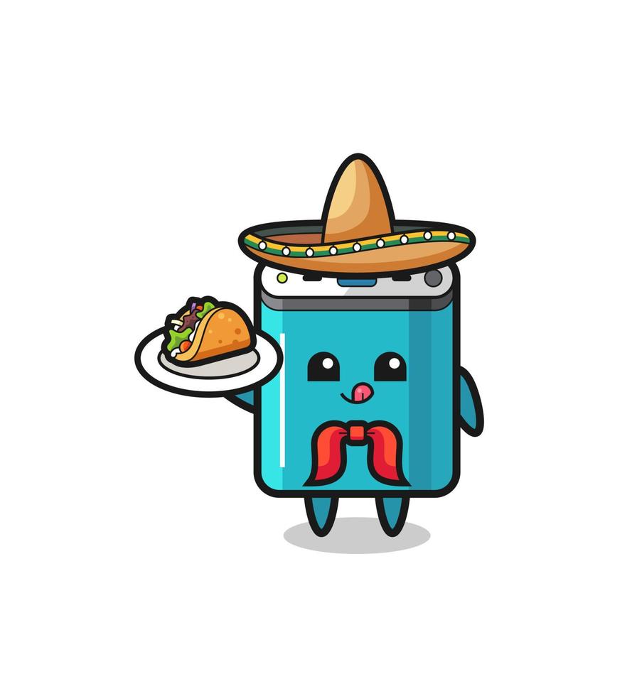 mascotte de chef mexicain de banque de puissance tenant un taco vecteur