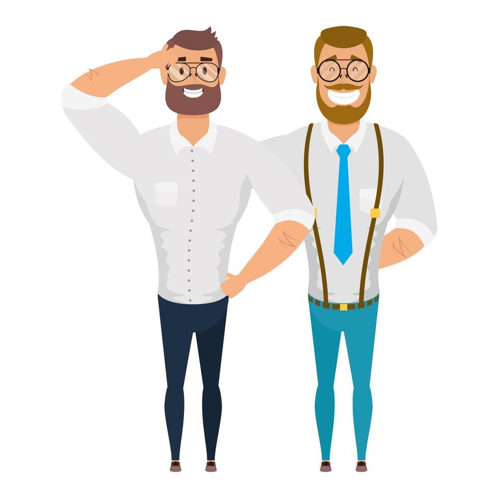 élégants jeunes hommes avec des personnages avatars barbe vecteur