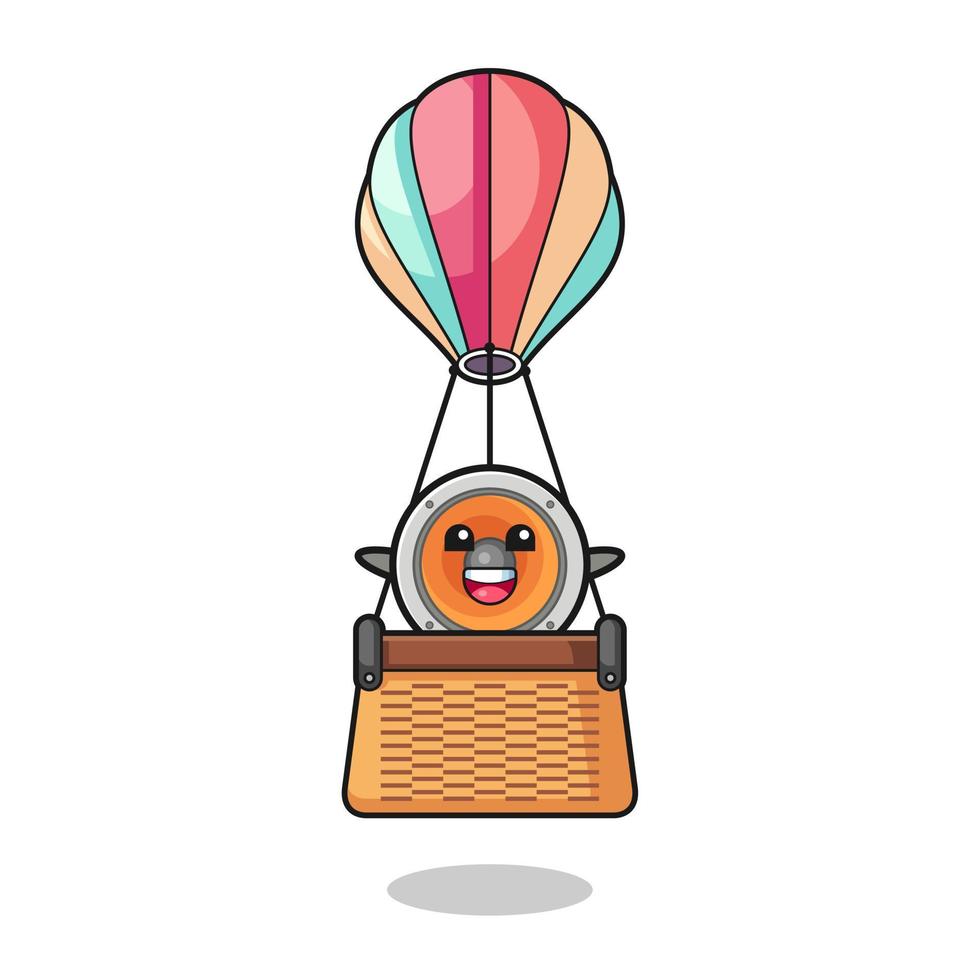 mascotte de haut-parleur chevauchant une montgolfière vecteur