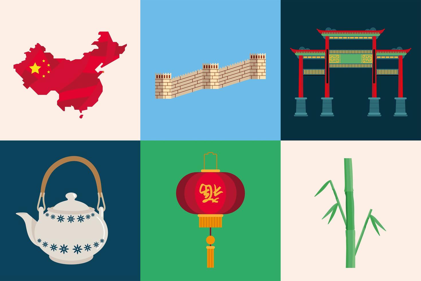 six icônes de la culture chinoise vecteur
