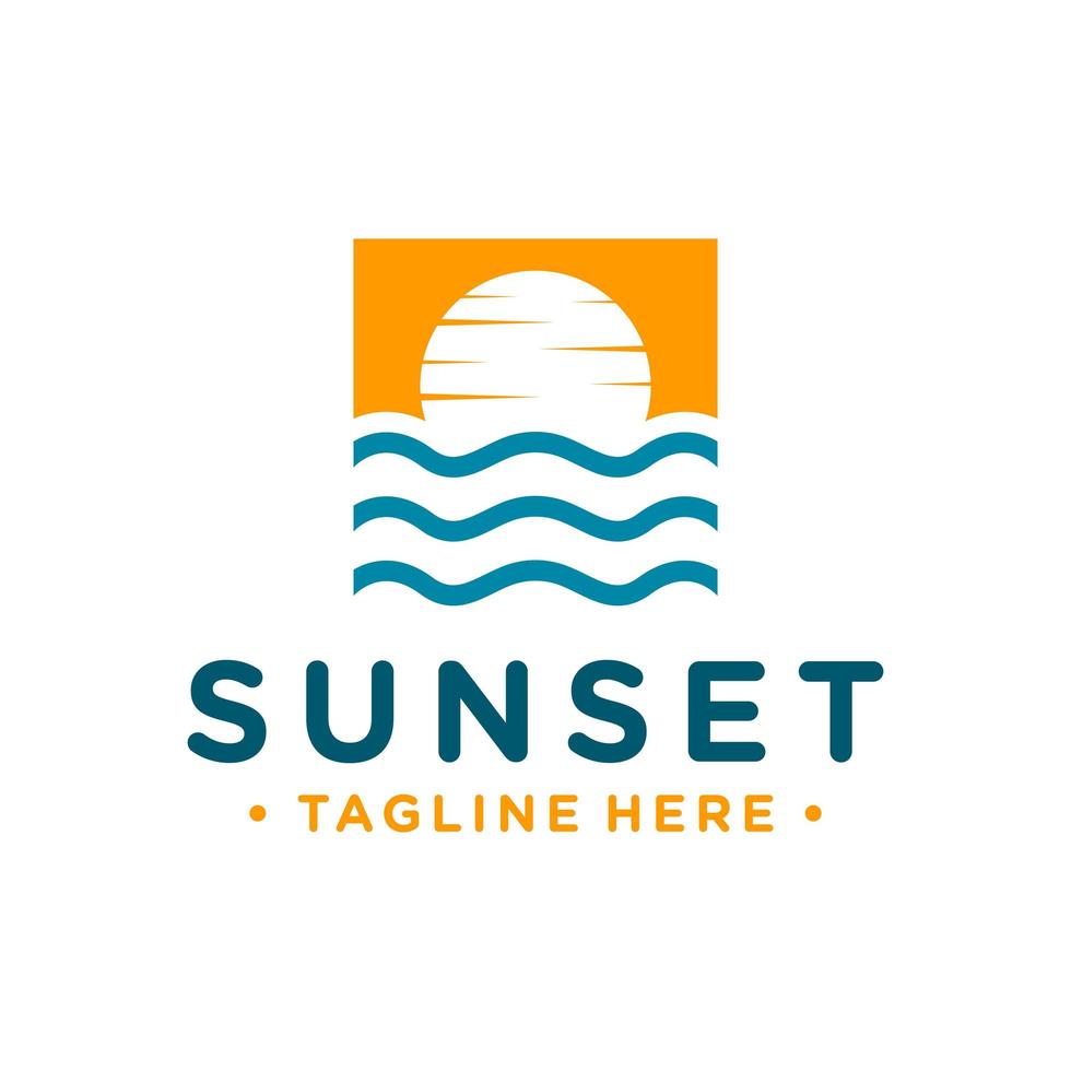 logo contour coucher de soleil sur la mer vecteur