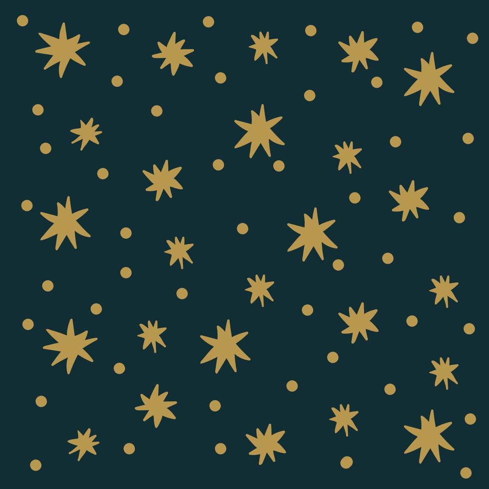 modèles vectoriels étoiles simples. étoiles d'or simples dessinées à la main sur fond noir. le griffonnage amusant du ciel nocturne est parfait pour les textiles de Noël des enfants. illustration vectorielle vecteur