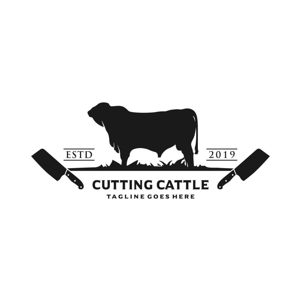 logo et coupe de la ferme de bétail angus vecteur