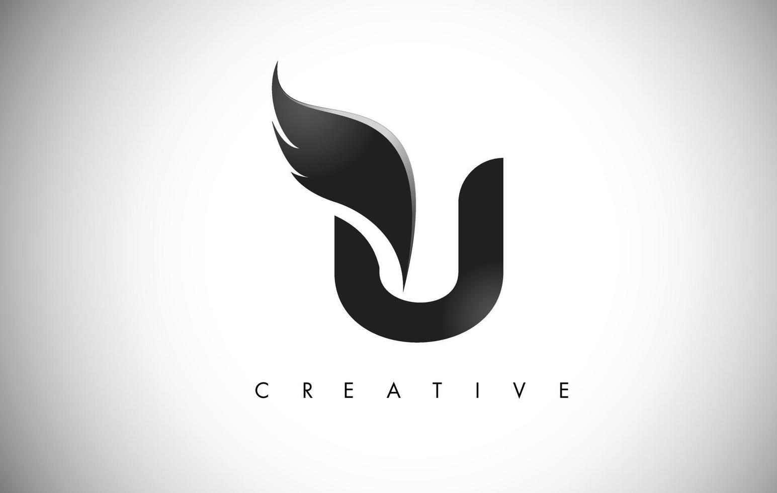 création de logo d'ailes de lettre u avec l'icône d'aile de mouche d'oiseau noir. vecteur