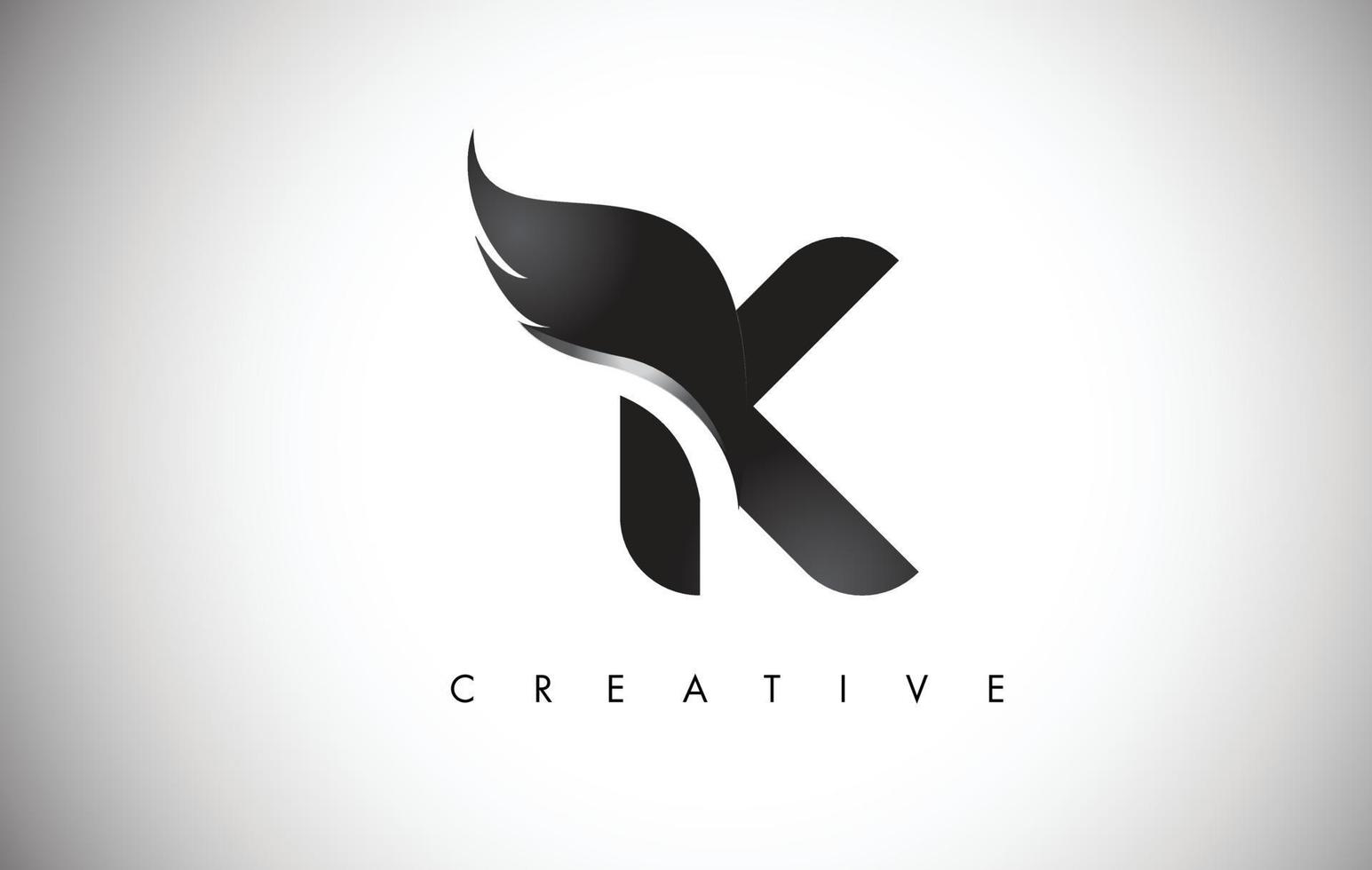 Création de logo d'ailes de lettre k avec l'icône d'aile de mouche d'oiseau noir. vecteur