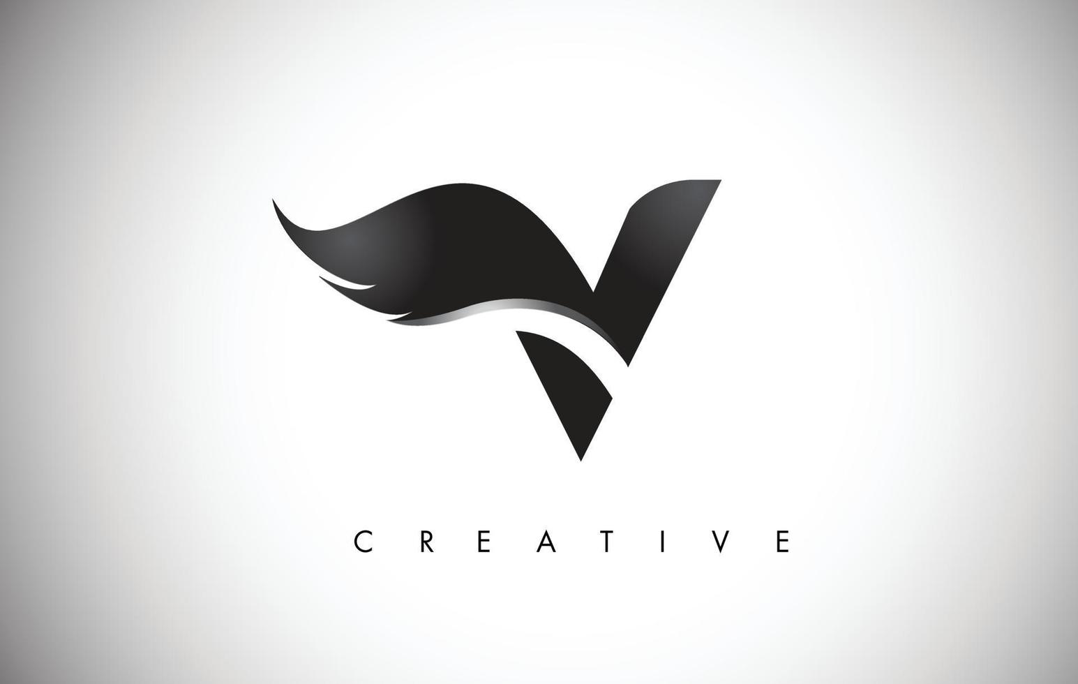 Création de logo d'ailes de lettre v avec icône d'aile de mouche d'oiseau noir. vecteur