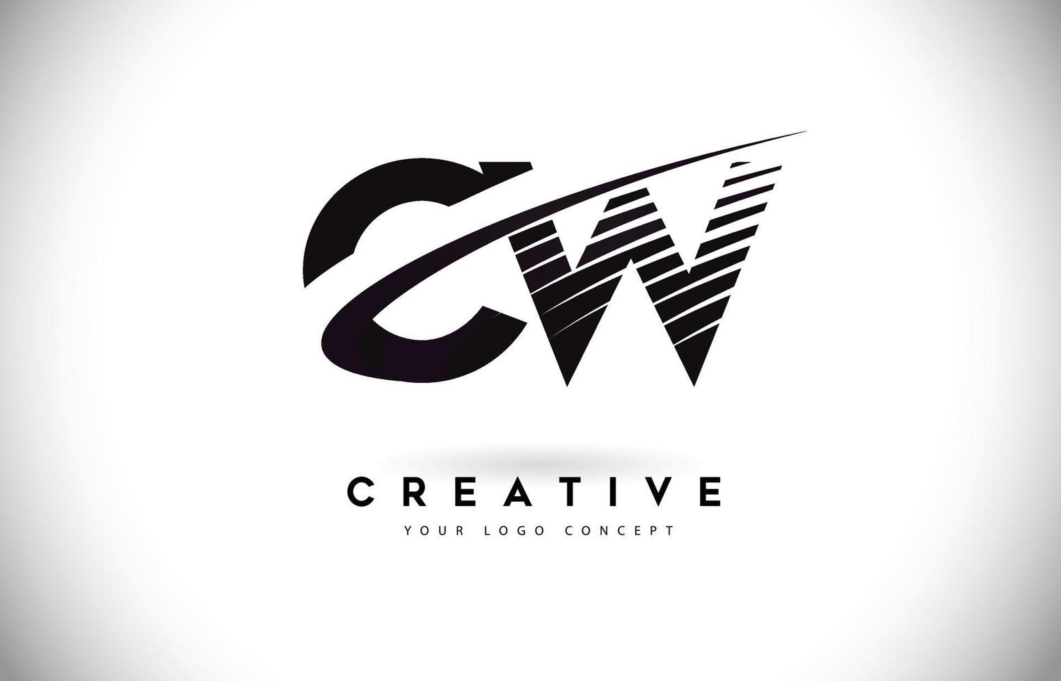 création de logo de lettre cw cw avec des lignes swoosh et noires. vecteur