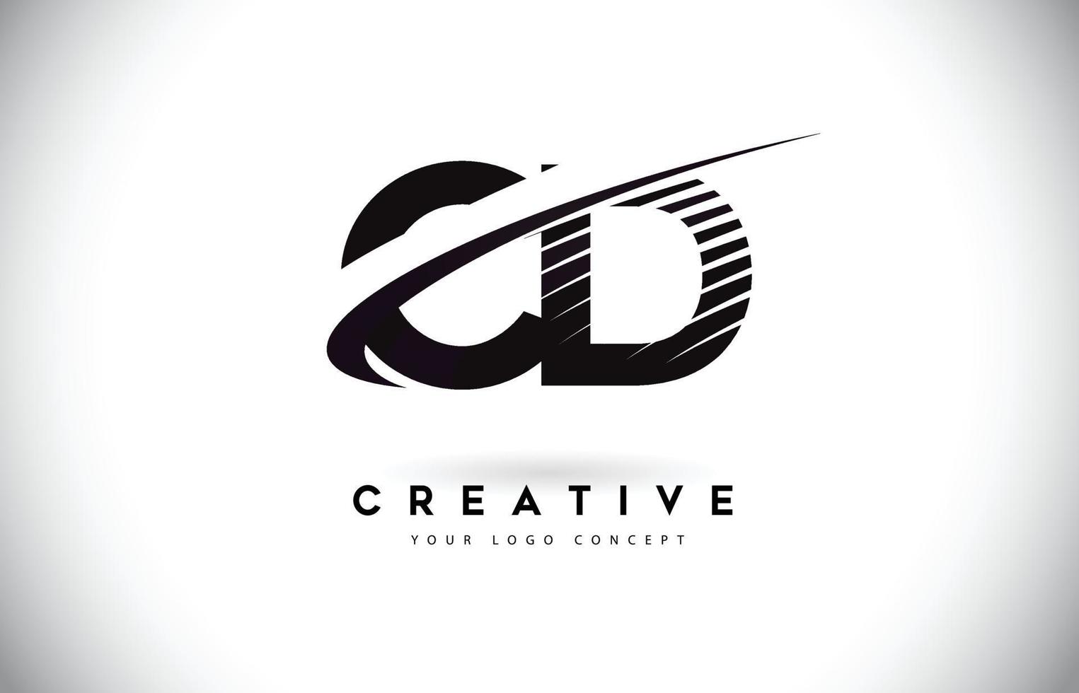 création de logo de lettre cd cd avec des lignes swoosh et noires. vecteur