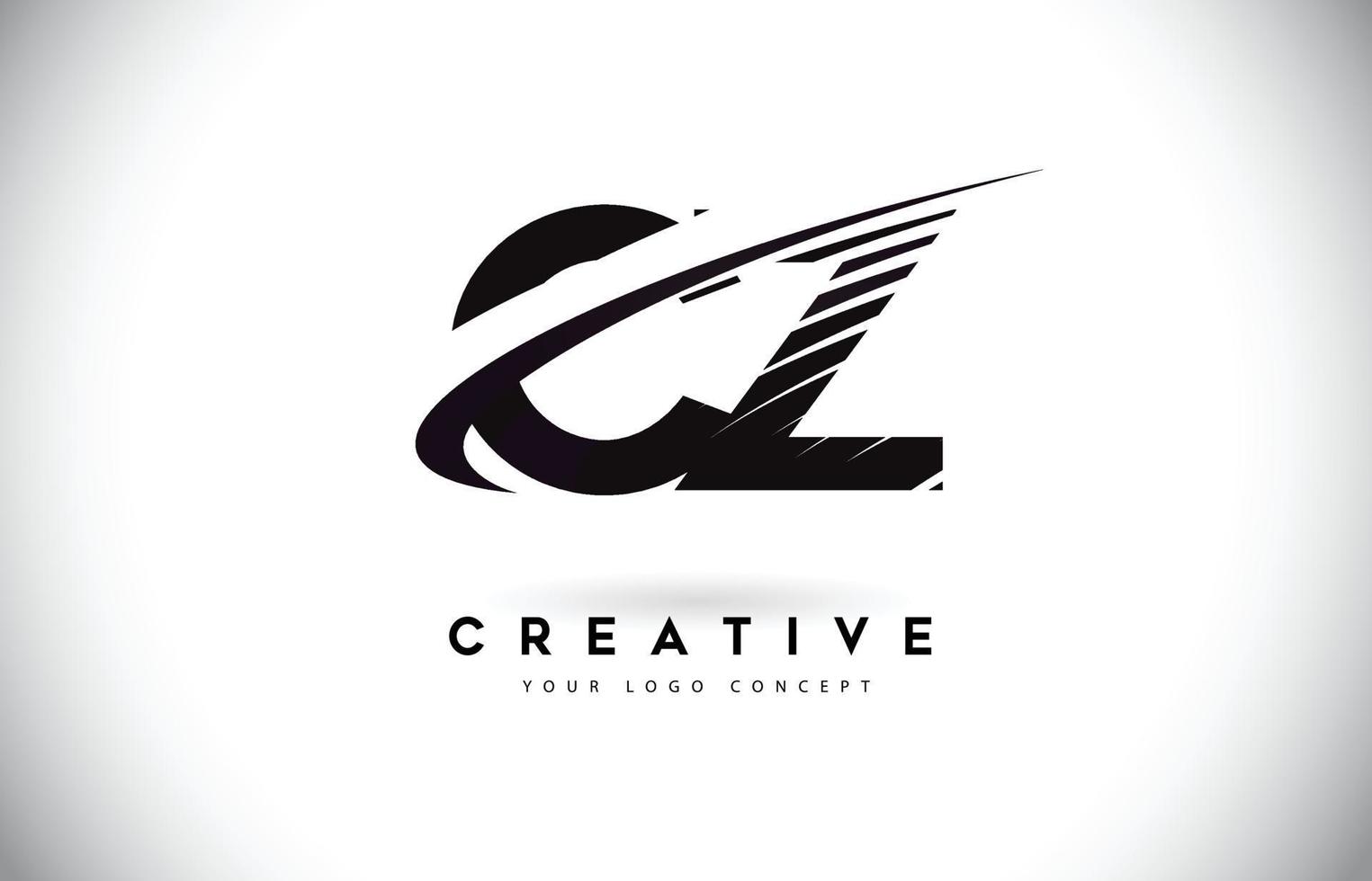 création de logo de lettre cz cz avec des lignes swoosh et noires. vecteur