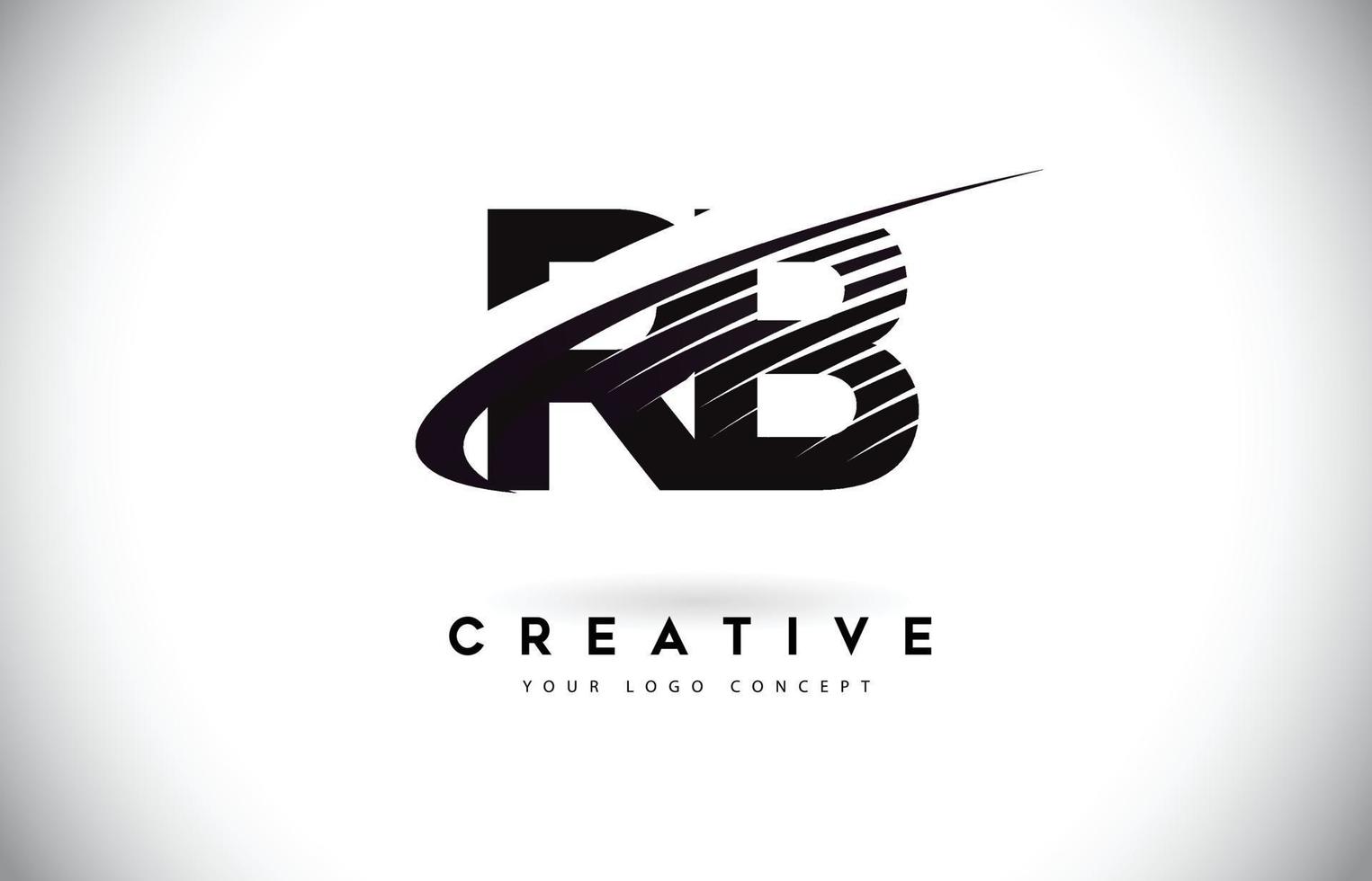 création de logo de lettre rb rb avec des lignes swoosh et noires. vecteur