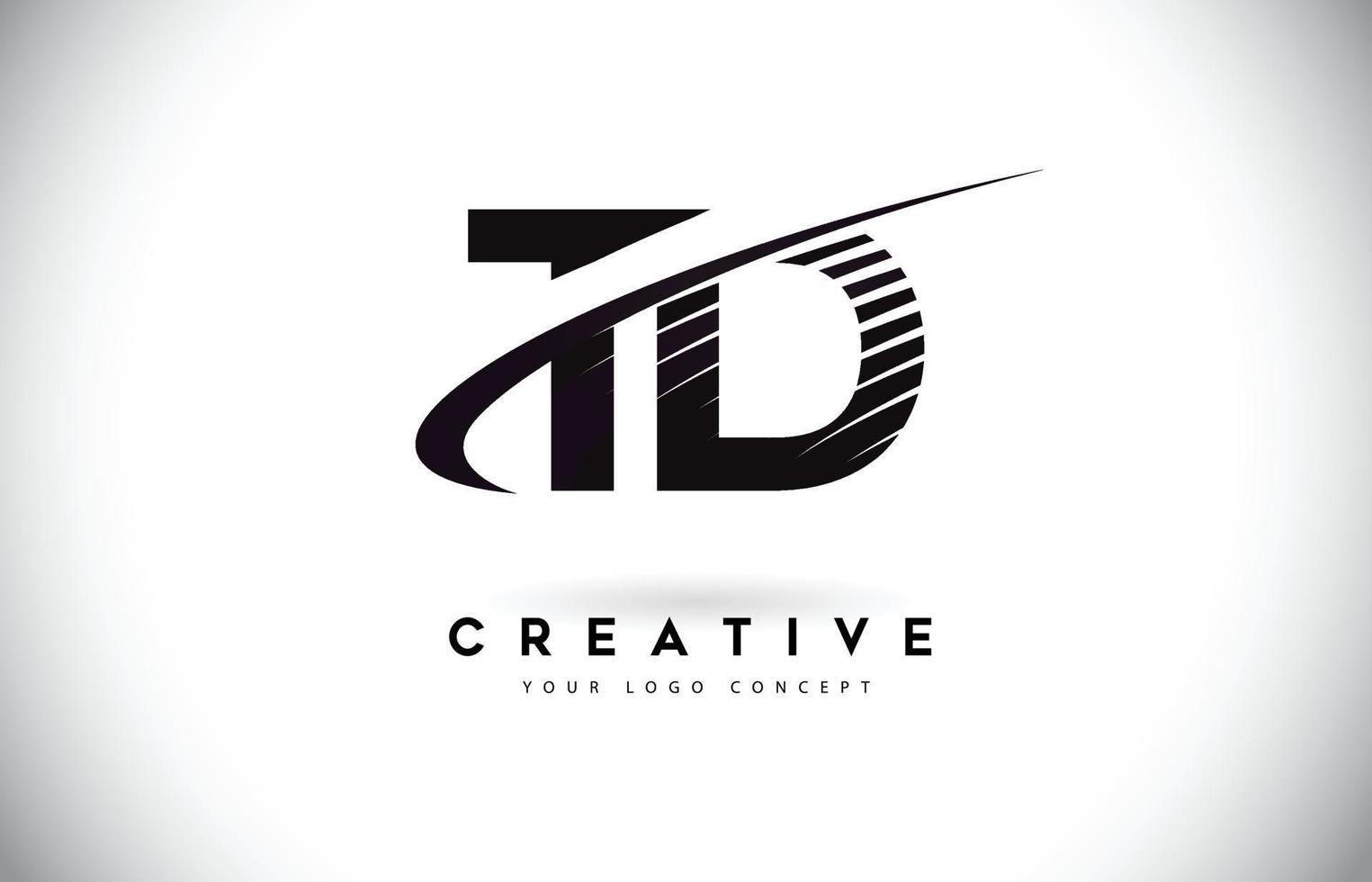 création de logo de lettre td td avec des lignes swoosh et noires. vecteur