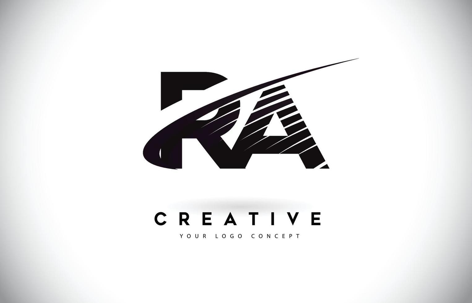 création de logo de lettre ra ra avec des lignes swoosh et noires. vecteur