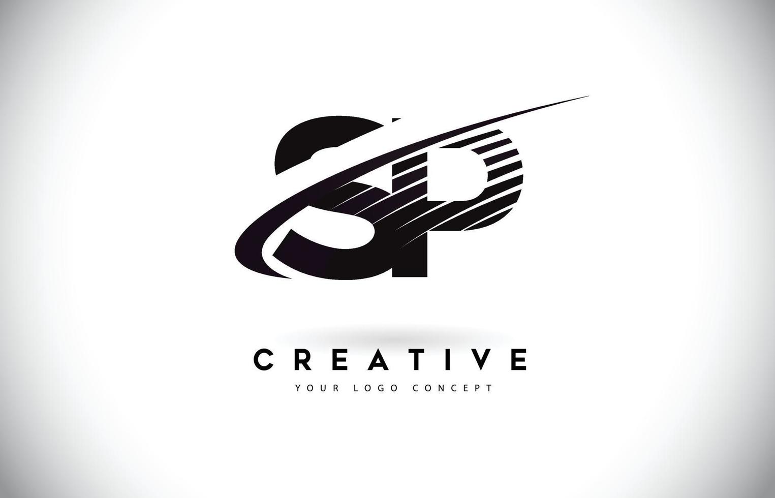 création de logo de lettre sp sp avec des lignes swoosh et noires. vecteur