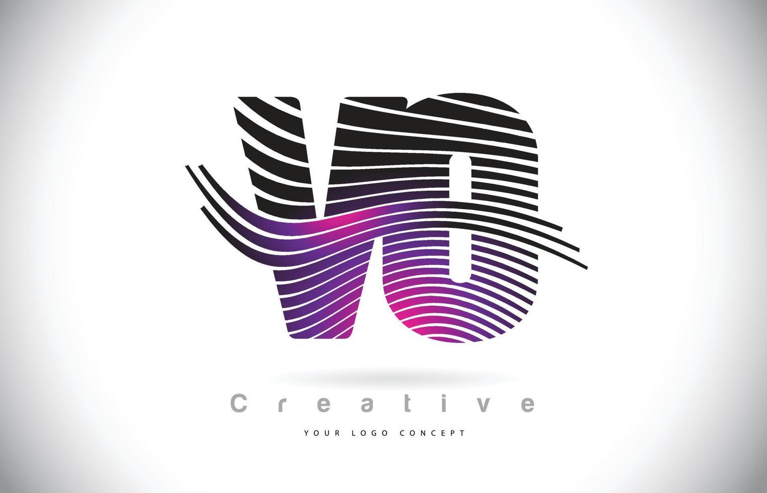 Création de logo de lettre de texture vo vo zebra avec des lignes créatives et swosh de couleur violet magenta. vecteur