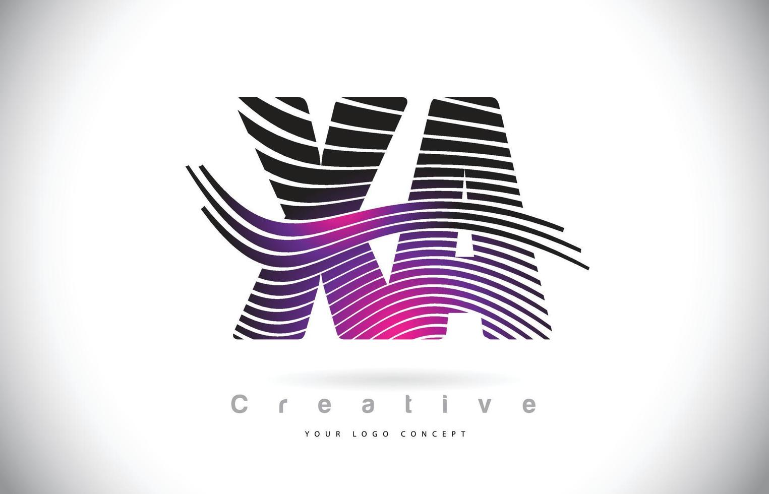 Création de logo de lettre de texture xa xa zebra avec des lignes créatives et swosh de couleur violet magenta. vecteur