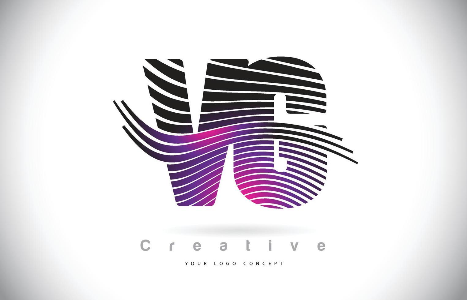 Création de logo de lettre de texture vg vg zebra avec des lignes créatives et swosh de couleur violet magenta. vecteur