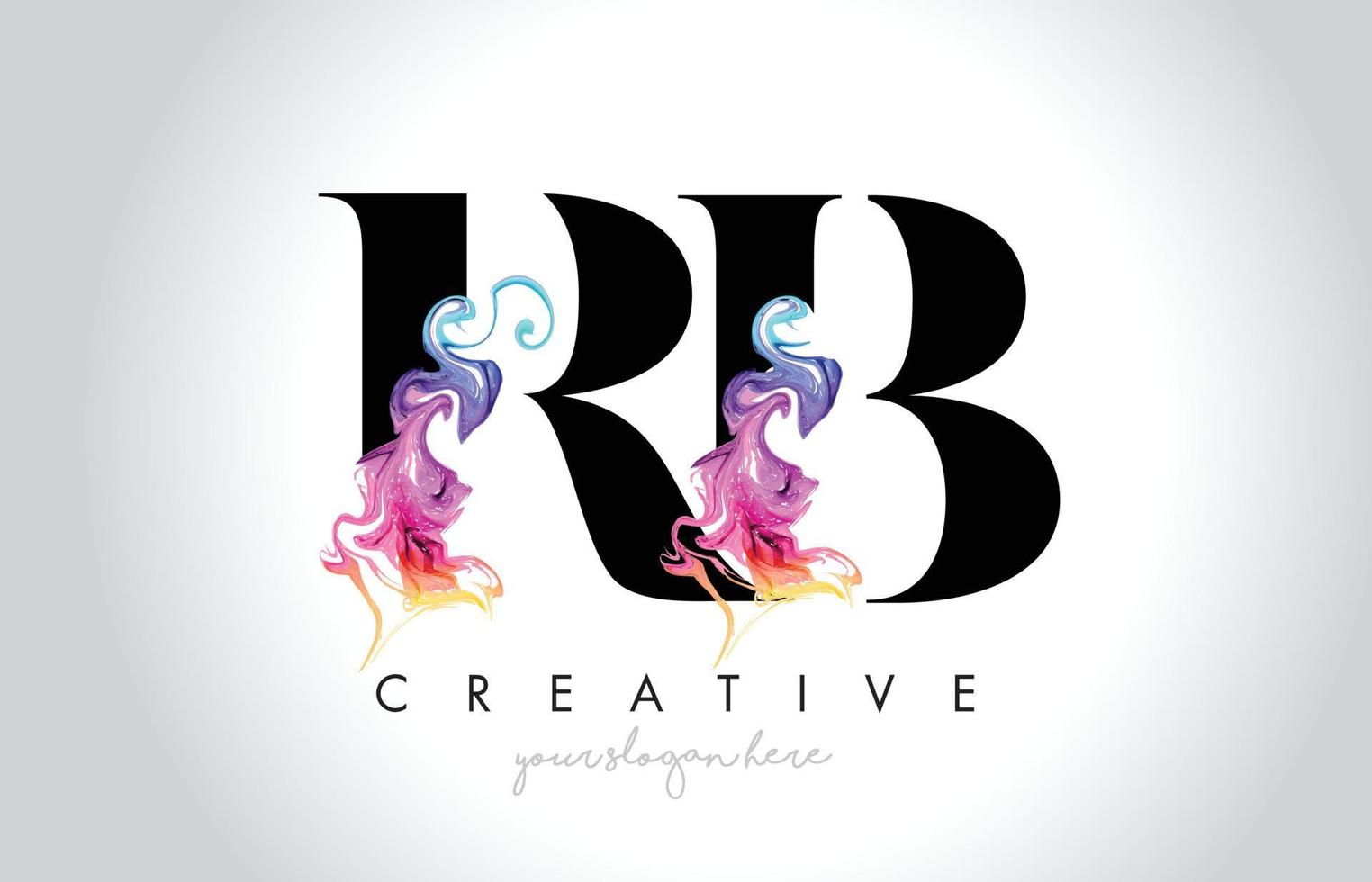 création de logo de lettre créative vibrante rb avec vecteur fluide d'encre de fumée colorée