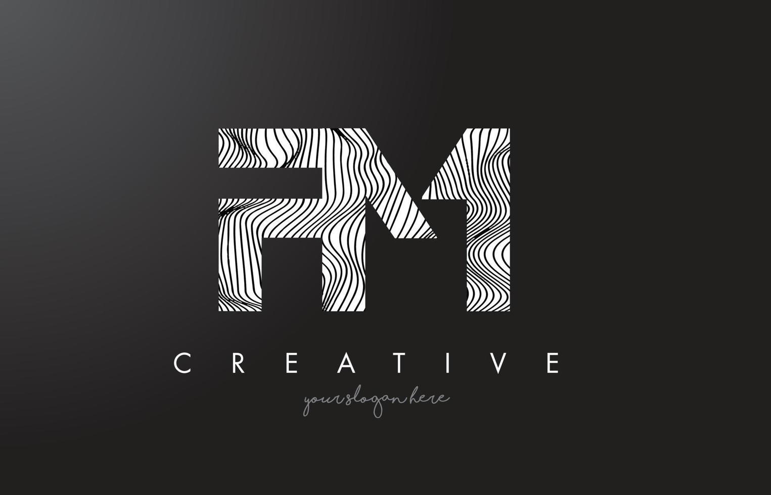 fm fm lettre logo avec vecteur de conception de texture de lignes zébrées.