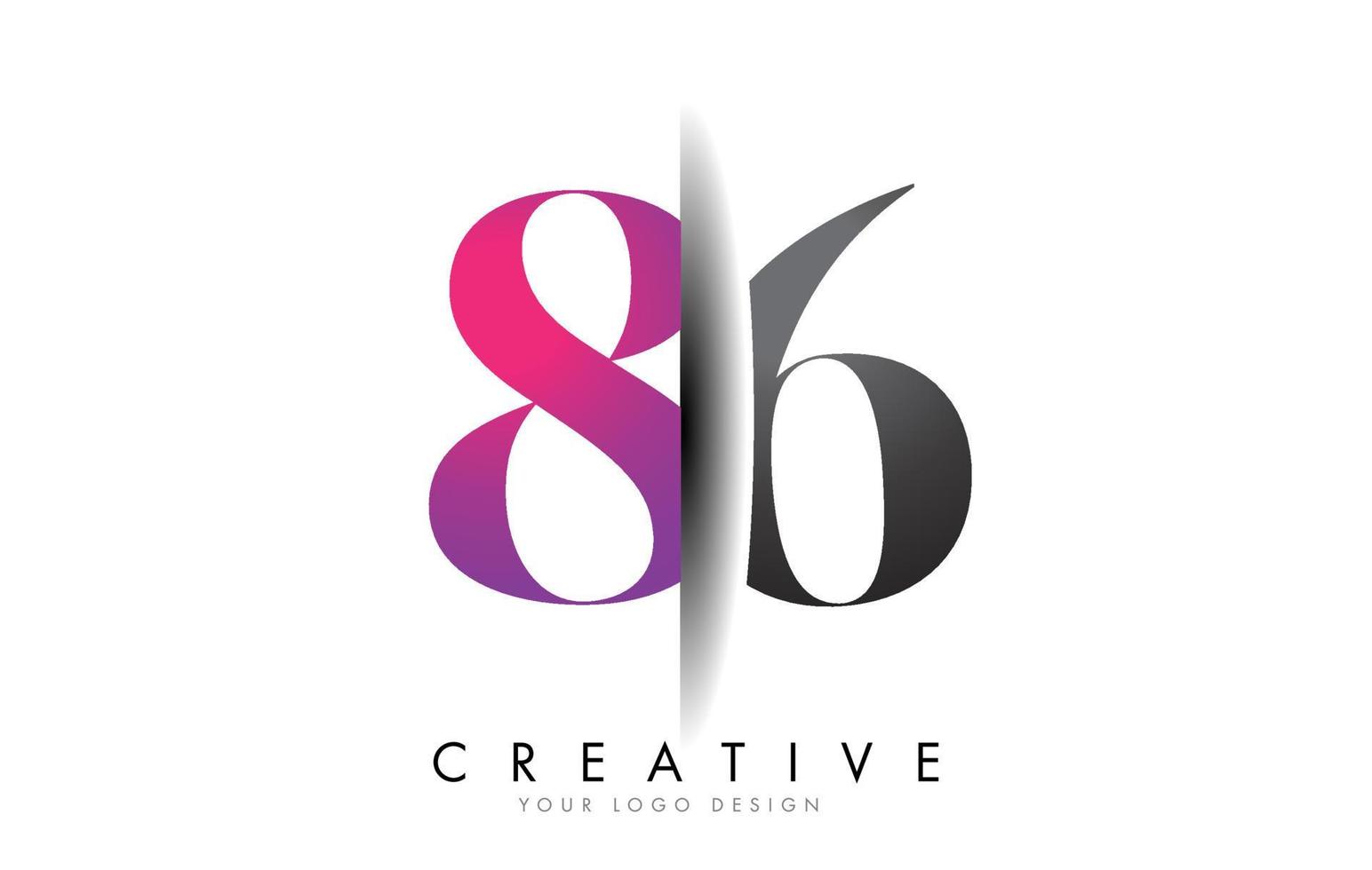 86 8 6 logo numéro gris et rose avec vecteur de coupe d'ombre créative.