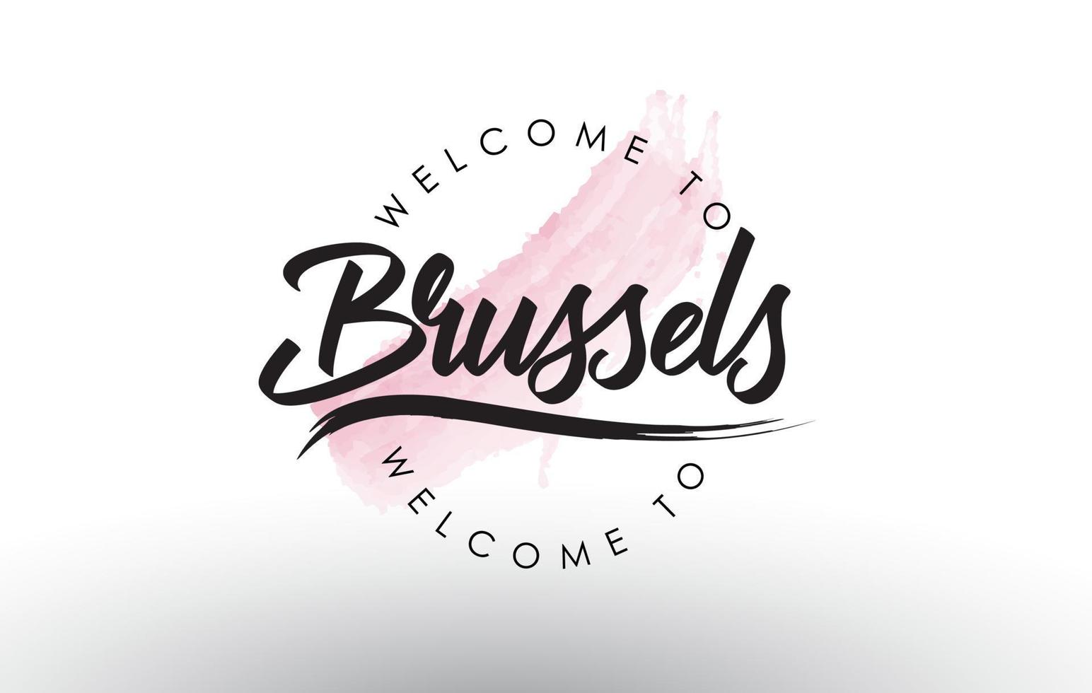 bruxelles bienvenue au texte avec coup de pinceau rose aquarelle vecteur