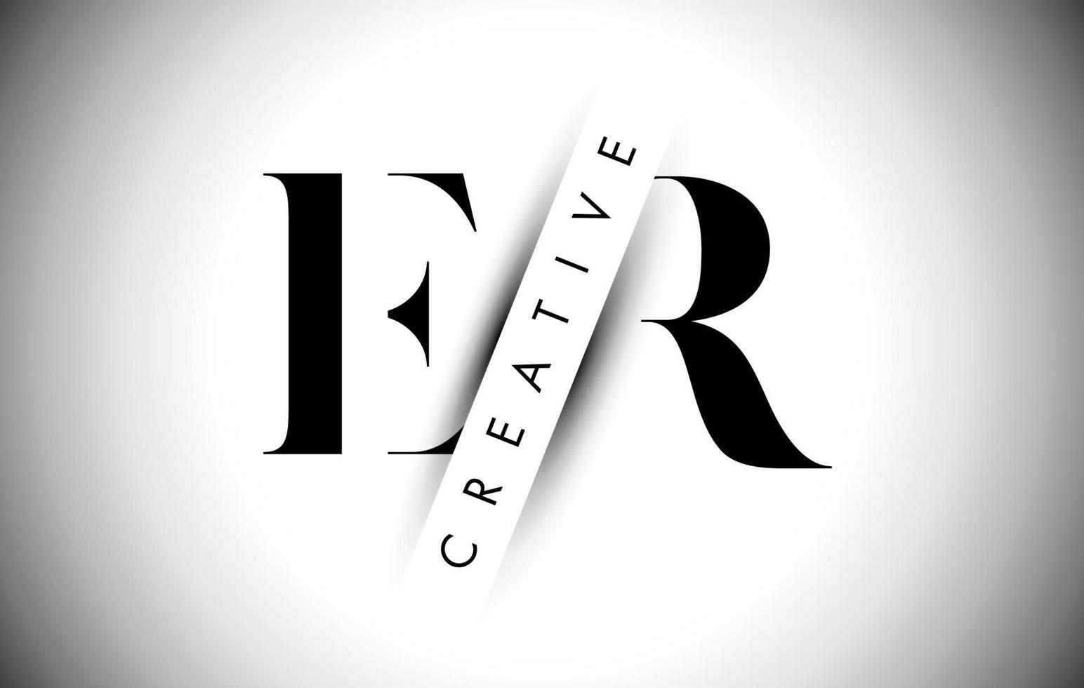 er er logo de lettre avec une coupe d'ombre créative et une conception de texte superposée. vecteur