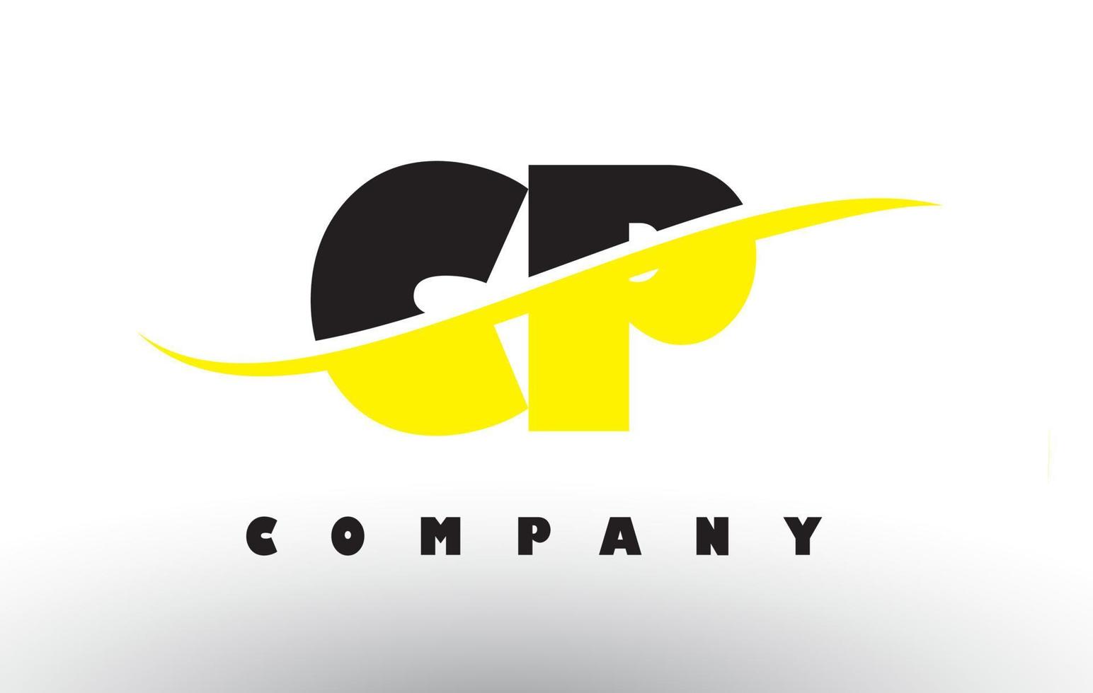 cp cp logo de lettre noir et jaune avec swoosh. vecteur