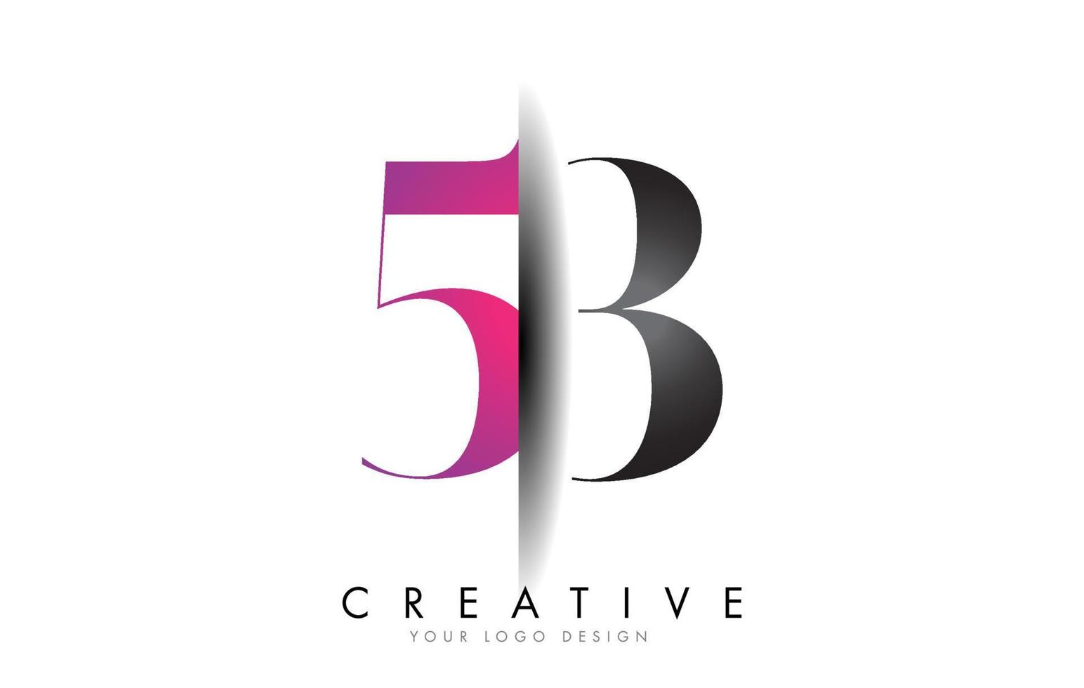 53 5 3 logo numéro gris et rose avec vecteur de coupe d'ombre créative.