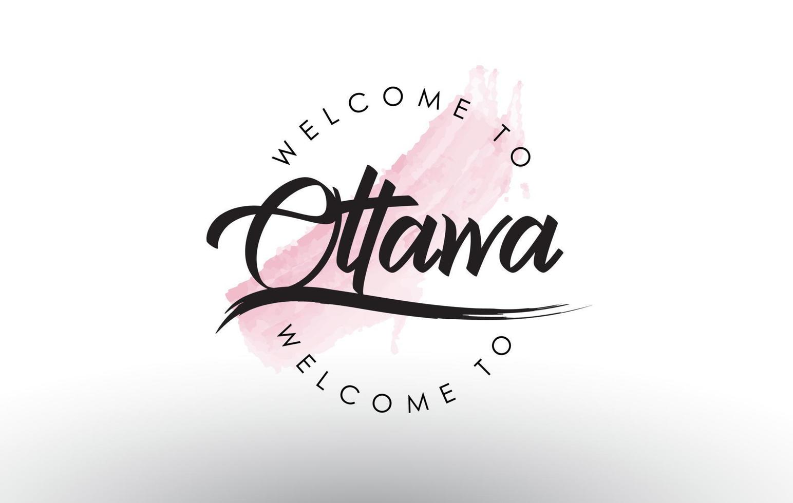 ottawa bienvenue au texte avec coup de pinceau rose aquarelle vecteur