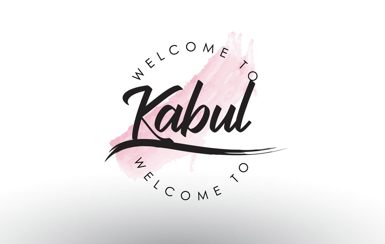 kaboul bienvenue au texte avec coup de pinceau rose aquarelle vecteur