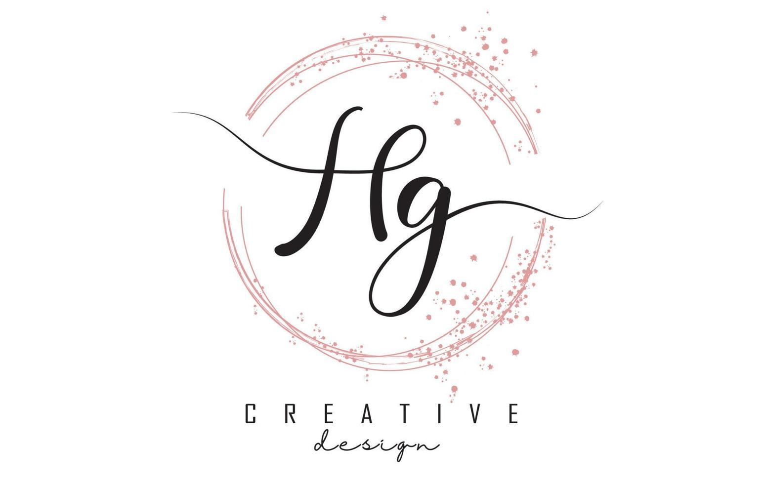 logo de lettre hg hg manuscrit avec des cercles étincelants avec des paillettes roses. vecteur