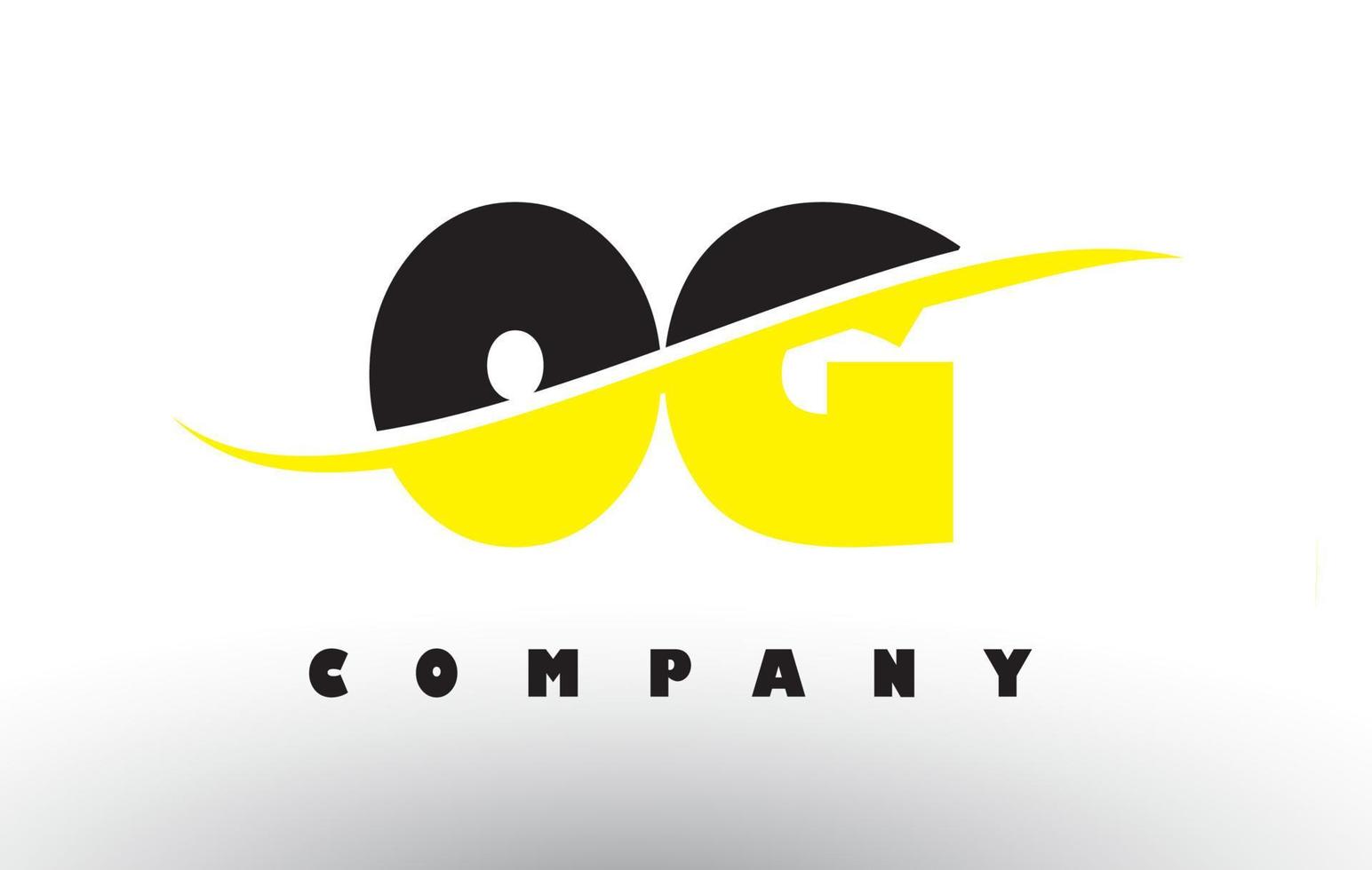 og og logo de lettre noir et jaune avec swoosh. vecteur